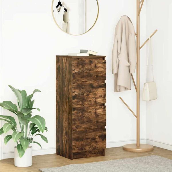 Best MöBel Cabinet Credenza Rovere Fumé 37,5X35X99 Cm Materiale A Base Di Legno - Cassettiere CL6028078 1Pacco-image
