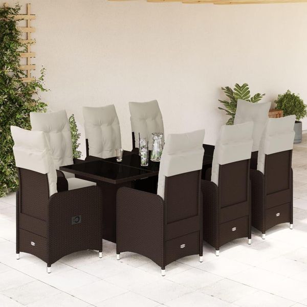 Design New Garden Furniture Set Mobili Da Balcone Set 9 Pezzi Da Giardino Bistro Con Cuscini Brown Poly Rattan - GartenmöBelgarnituren MöBel2025 CHY8964685 5Parcel-image