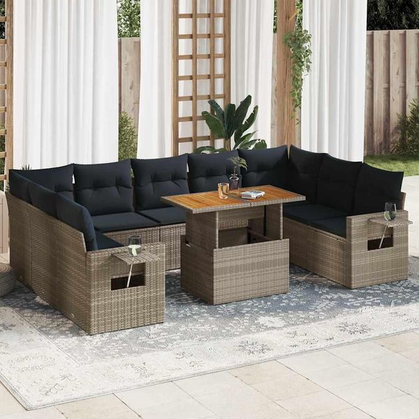Set Di Mobili Da Giardino Durevoli Set Di Mobili Da Balcone Set Di Divani Da Giardino Da 10 Pezzi Con Cuscini In Poly Rattan Grigio - Set Di Mobili Da Giardino Octo9382976 5Parcel-image