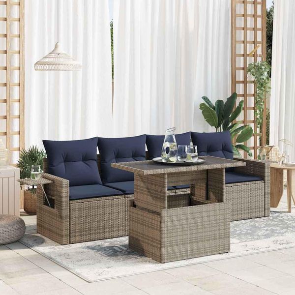 Bei Cloris Set Di Mobili Da Giardino Set Di Mobili Da Balcone 5Pz. Set Di Divani Da Giardino Con Cuscini Grey Poly Rattan - Set Di Mobili Da Giardino New8383682 4Parcel-image