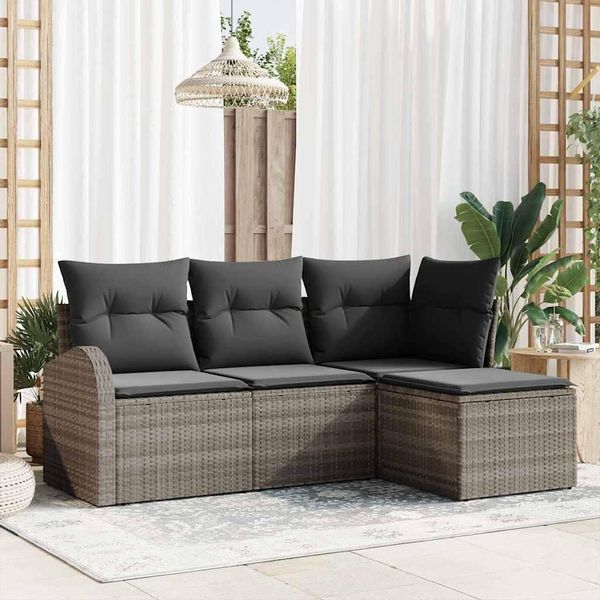 Bei Cloris Set Di Mobili Da Giardino Set Di Mobili Da Balcone Set Di Divani Da Giardino Con Cuscini 4 Pezzi Grigio Poly Rattan - Set Di Mobili Da Giardino New7128563 3Parcel-image