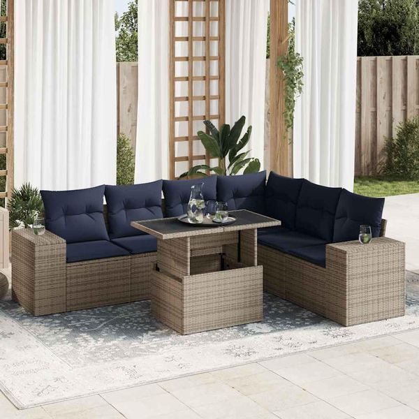 Set Di Mobili Da Giardino Durevoli Set Di Mobili Da Balcone Set Di Divani Da Giardino 7 Pezzi Con Cuscini Grey Poly Rattan Acacia - Set Di Mobili Da Giardino Octo4552995 4Parcel-image