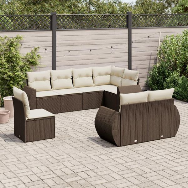 Set Di Divani Da Giardino 8 Pezzi Con Cuscini In Poly Rattan Marrone - Divani Da Giardino DE8551913 3Parcel-image