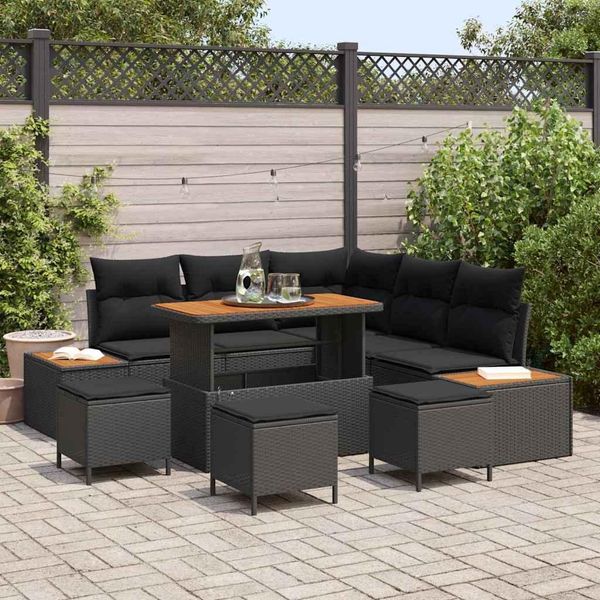 2025 Set Di Mobili Da Giardino Moderni Set Di Mobili Da Balcone Set Di Divani Da Giardino Con Cuscini 9 Pezzi Nero Poly Rattan - Set Di Mobili Da Giardino, Design 8838417 5Parcel-image