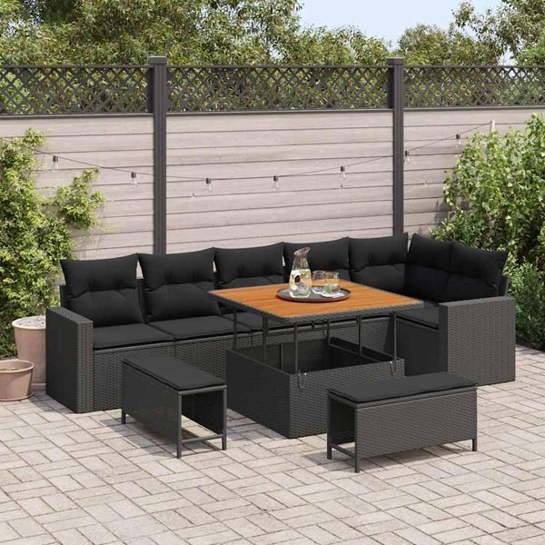 Set Di Mobili Da Giardino Durevoli Set Di Mobili Da Balcone Set Di Divani Da Giardino 9 Pezzi Nero Poly Rattan - Set Di Mobili Da Giardino Octo2457425 3Parcel-image