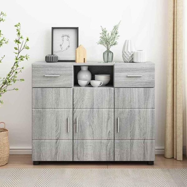 Credenza Vetrina Semplice Con Anta Grigio Sonoma 88,5 X 30,5 X 73 Cm Materiale A Base Di Legno - Cassettiere DE9325768 1Pacco-image
