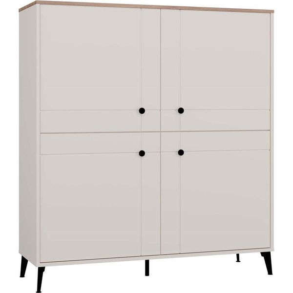 Point 4D Cassettiera, Beige Cashmere, Mobile In Rovere Castello, 4 Ante, 8 Ripiani Per Il Soggiorno-image