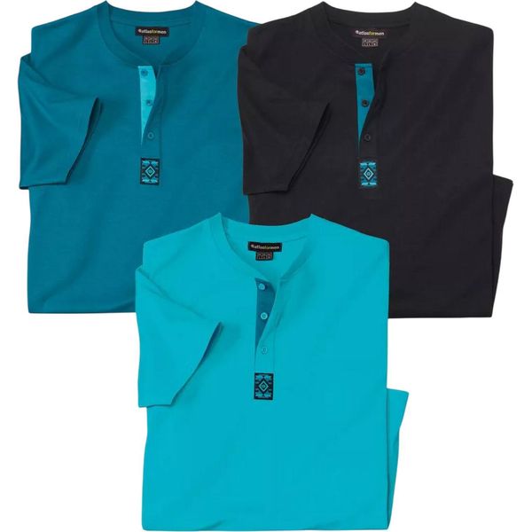 Atlas For Men - T-Shirt Da Uomo, Collo A Bottone (Confezione Da 3) AF4373 (Xxl) (Nero/Blu/Turchese)-image