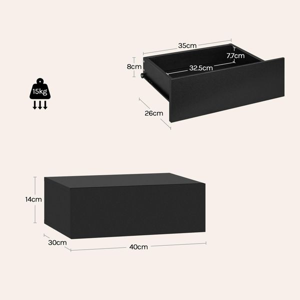 Set Di 2 Comodini - Comodino A Parete - 40×14×30 Cm - Con Cassetto - Legno - Minimalista - Nero-image
