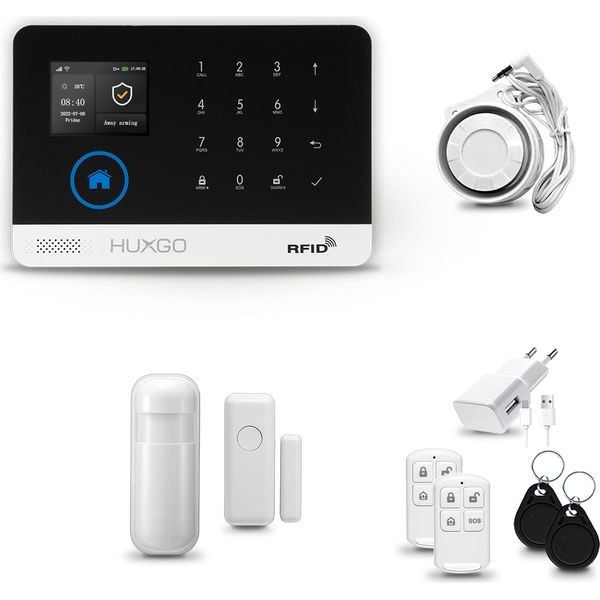 Huxgo HXA003 Sistema Di Allarme Casa Wifi + Gsm 2G Con Sirena, Sistema Di Allarme Con 1X Sensore Di Movimento E 1X Sensore Porta-Finestra, Sistema Di Allarme Per Appartamento, Casa, Garage, App Tuya Smartlife-image