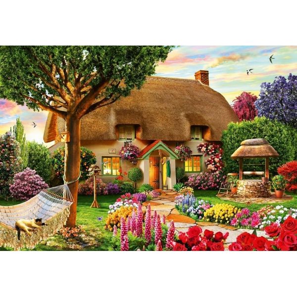 Puzzle Bluebird Cottage Con Tetto Di Paglia - 1000 Pezzi Adulti-image