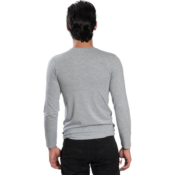 Camicia Da Uomo A Maniche Lunghe Con Scollo Rotondo. Grigio Screziato. : S-image