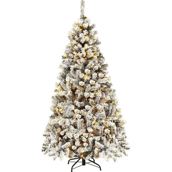 Costway Albero Di Natale Artificiale Da 180 Cm Con Neve Incl. 600 Aghi In Pvc, 250 Luci Led Bianche Calde E Supporto In Metallo, Abete, Albero Di Natale, Bianco-image