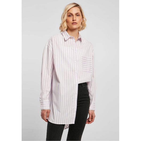 DáMská KošIle Urban Classics Ladies Oversized Stripe Shirt Bianco/Lilla - S-image