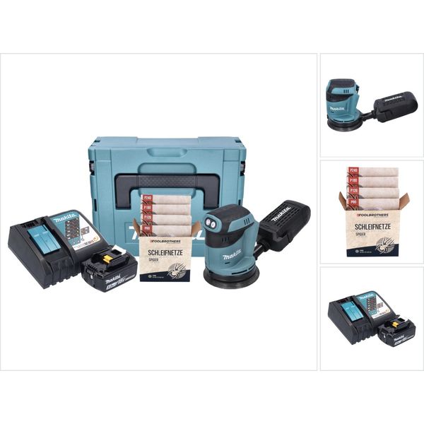Makita DBO180RT1J Levigatrice Eccentrica A Batteria 125Mm 18V + 1X Batteria 5.0Ah + Caricatore + Scatola Makpac + 1X Set Di Levigatura Spider Toolbrothers Con Abrasivi In Rete-image