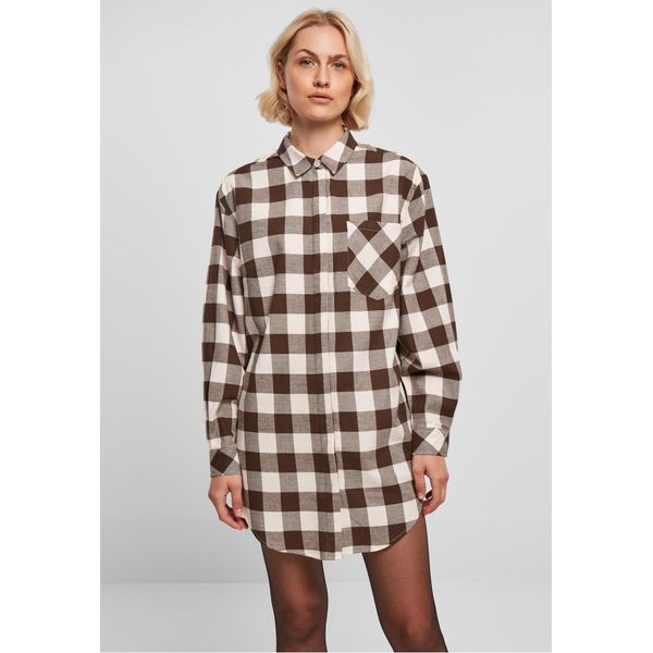 DáMské šAty Urban Classics Ladies Oversized Check Flannel Shirt Dress Rosa/Marrone - S-image