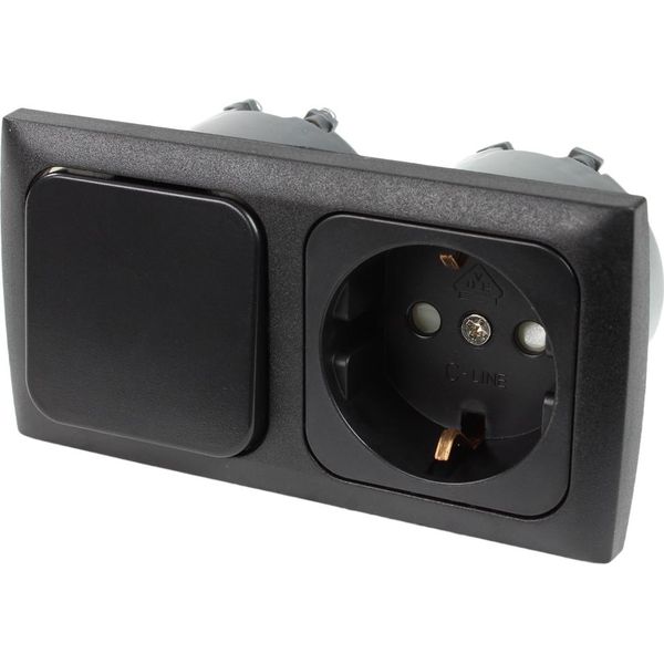 C-Line Presto Inprojal Cbe Presa Di Corrente Interruttore Schuko + Telaio Di Copertura + Presa Iso 220 / 230 Volt Nero-image