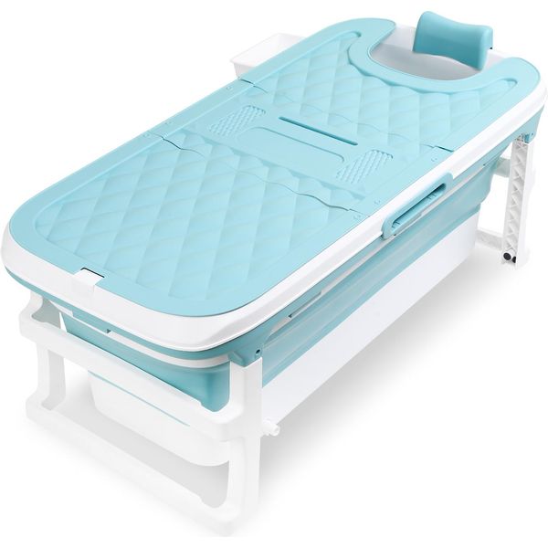 Fiqops Vasca Da Bagno Mobile Pieghevole Per Adulti Sauna Spa Vasca Da Bagno Mobile Con Copertura Blu 145Cm-image