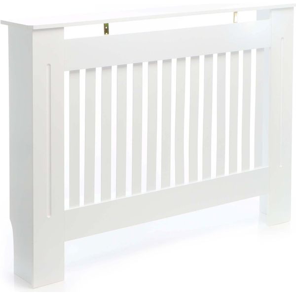Copritermosifone Toboli Bianco 112 X 19 X 82 Cm, Copritermosifone In Mdf, Rivestimento In Legno Per Termosifoni Con Aspetto A Doghe-image