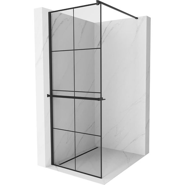 Mexen Kioto+ Parete Doccia Con Mensola Walk-In 80 X 200 Cm, Griglia Nera, Nero - 800-080-121-70-77-image