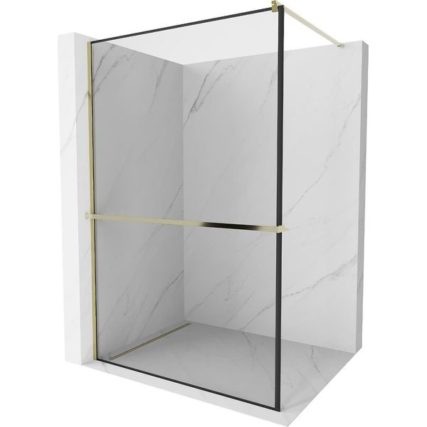 Mexen Kioto+ Parete Doccia Con Mensola Walk-In 80 X 200 Cm, Cornice Nera, Dorata - 800-080-121-50-70-image