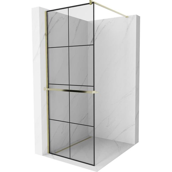 Mexen Kioto+ Parete Doccia Con Mensola Walk-In 90 X 200 Cm, Griglia Nera, Dorata - 800-090-121-50-77-image