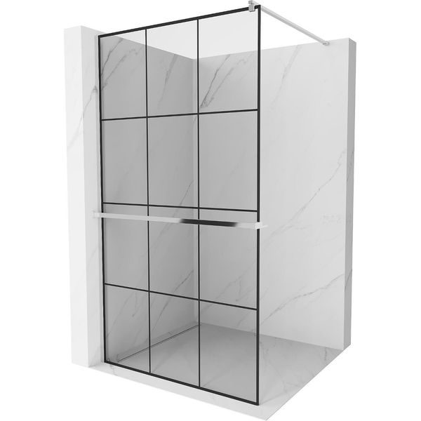 Mexen Kioto+ Parete Doccia Con Mensola Walk-In 100 X 200 Cm, Griglia Nera, Cromata - 800-100-121-01-77-image