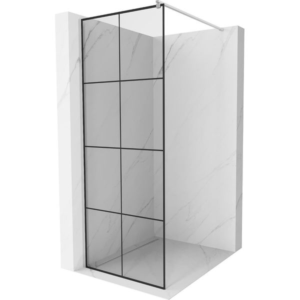Mexen Kioto Parete Doccia Walk-In 70 X 200 Cm, Griglia Nera 8 Mm, Cromo - 800-070-101-01-77-image
