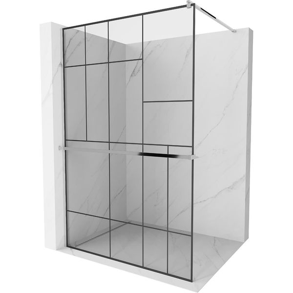 Mexen Kioto+ Parete Doccia Con Mensola Walk-In 140 X 200 Cm, Motivo Nero, Cromo - 800-140-121-01-78-image