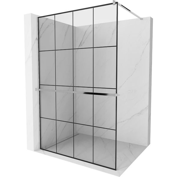 Mexen Kioto+ Parete Doccia Con Mensola Walk-In 130 X 200 Cm, Griglia Nera, Cromo - 800-130-121-01-77-image