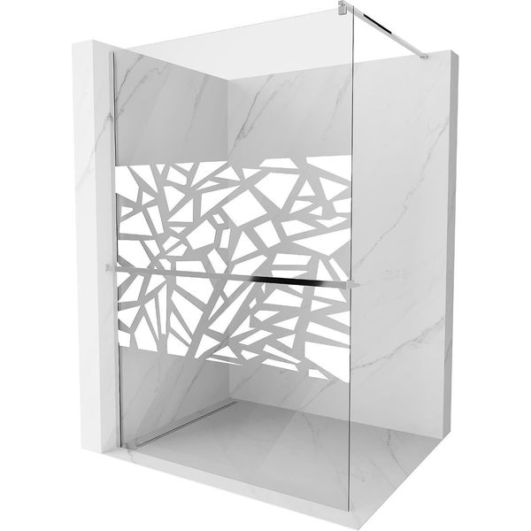 Mexen Kioto+ Parete Doccia Con Mensola Walk-In 130 X 200 Cm, Motivo Bianco, Cromo - 800-130-121-01-85-image