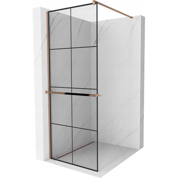 Mexen Kioto+ Parete Doccia Con Mensola Walk-In 90 X 200 Cm, Griglia Nera, Oro Rosa - 800-090-121-60-77-image
