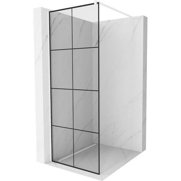 Mexen Kioto Parete Doccia Walk-In 90 X 200 Cm, Griglia Nera 8 Mm, Bianca - 800-090-101-20-77-image