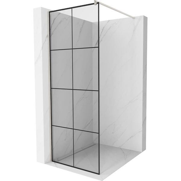 Mexen Kioto Parete Doccia Walk-In 80 X 200 Cm, Griglia Nera 8 Mm, Nichel Spazzolato - 800-080-101-97-77-image
