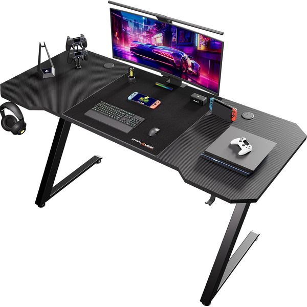 Gtplayer 120 X 60 Cm Tavolo Da Gioco, Scrivania Da Gioco Con Tappetino Per Mouse, Tavolo Per Pc Tavolo Da Gioco Scrivania Per Computer Con Gancio Per Cuffie Nero-image