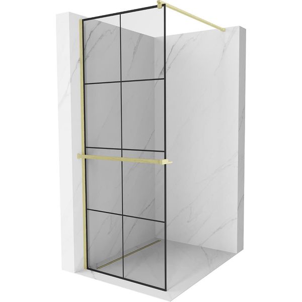 Mexen Kioto+ Pannello Doccia Con Mensola Walk-In 90 X 200 Cm, Griglia Nera, Oro Spazzolato - 800-090-121-55-77-image