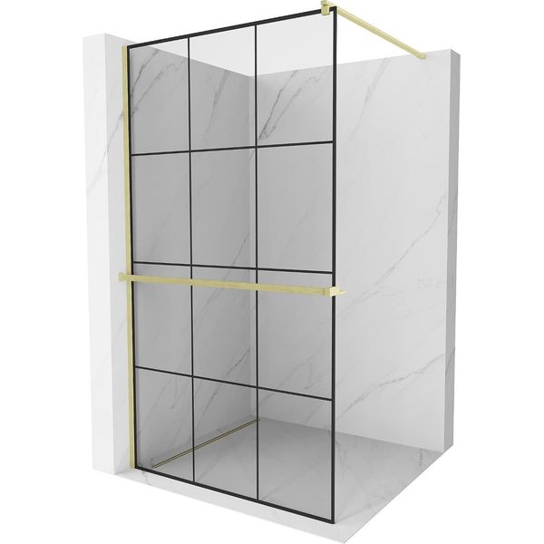 Mexen Kioto+ Parete Doccia Con Mensola Walk-In 100 X 200 Cm, Griglia Nera, Oro Spazzolato - 800-100-121-55-77-image