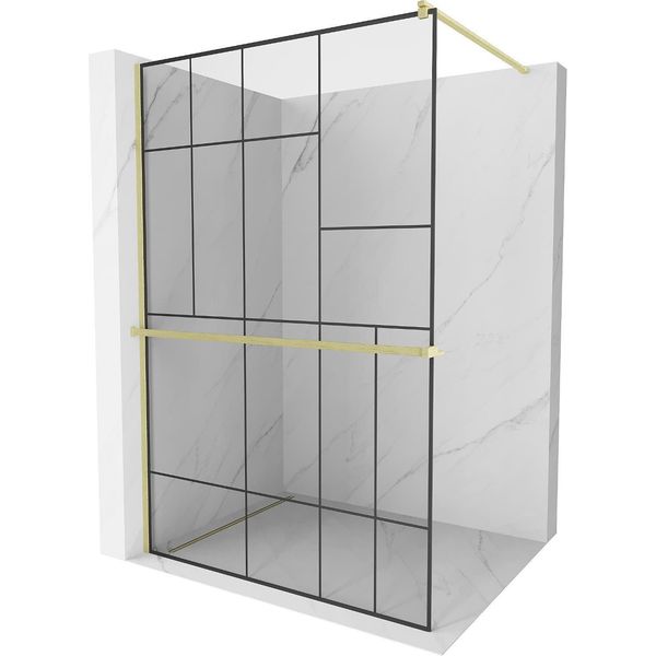 Mexen Kioto+ Parete Doccia Con Mensola Walk-In 70 X 200 Cm, Motivo Nero, Oro Spazzolato - 800-070-121-55-78-image