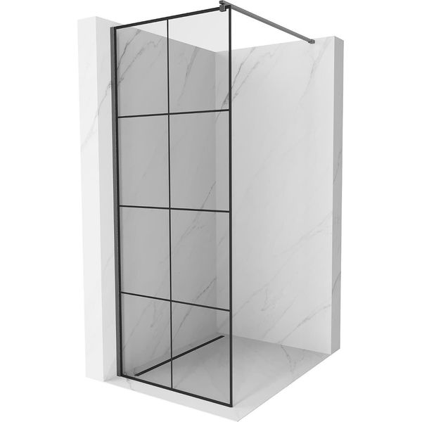 Mexen Kioto Parete Doccia Walk-In 90 X 200 Cm, Griglia Nera 8 Mm, Grigio Canna Di Fucile Spazzolato - 800-090-101-66-77-image