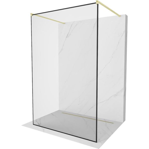 Mexen Kioto Parete Doccia Autoportante 100 X 200 Cm, Cornice Nera 8 Mm, Oro Spazzolato - 800-100-002-55-70-image