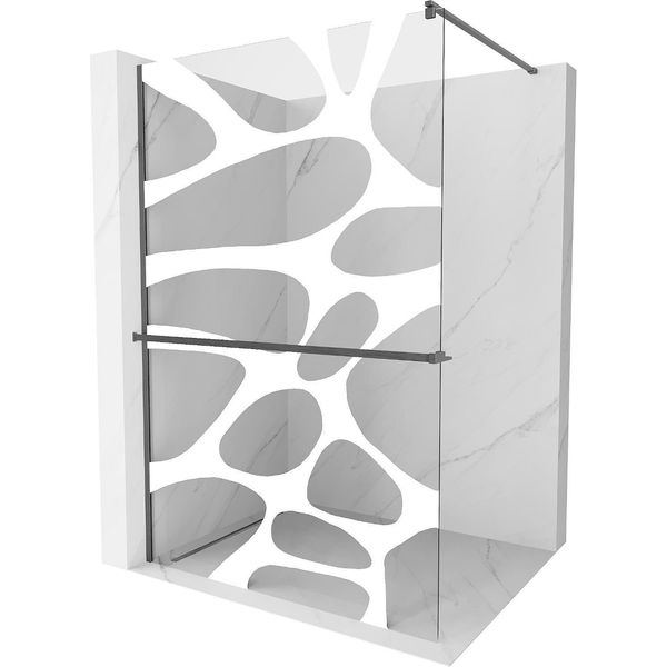 Mexen Kioto+ Parete Doccia Con Mensola Walk-In 120 X 200 Cm, Onda Bianca, Gun Gray Spazzolato - 800-120-121-66-97-image