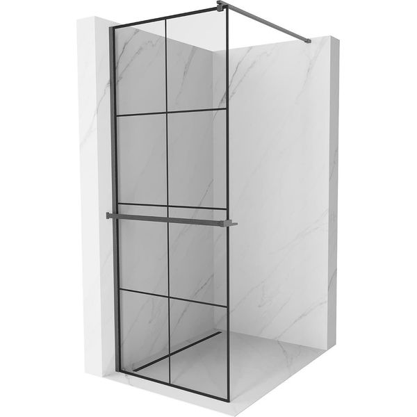 Mexen Kioto+ Parete Doccia Con Mensola Walk-In 80 X 200 Cm, Griglia Nera, Grigio Canna Di Fucile Spazzolato - 800-080-121-66-77-image