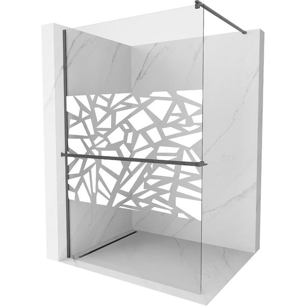 Mexen Kioto+ Parete Doccia Con Mensola Walk-In 80 X 200 Cm, Motivo Bianco, Grigio Canna Spazzolato - 800-080-121-66-85-image