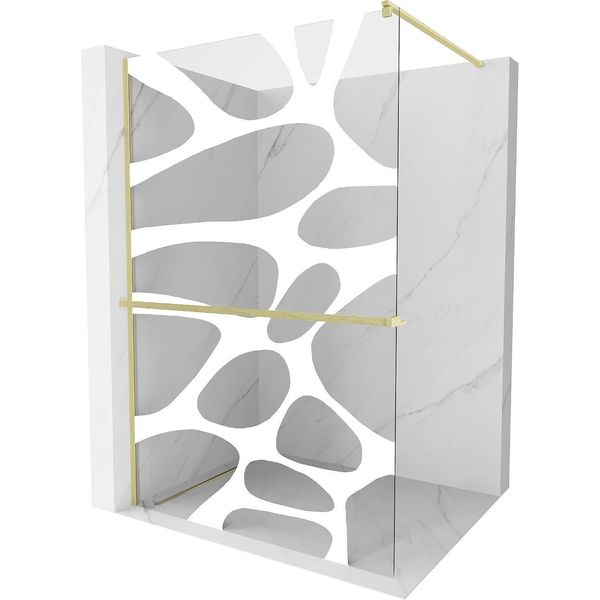 Mexen Kioto+ Parete Doccia Con Mensola Walk-In 110 X 200 Cm, Onda Bianca, Oro Spazzolato - 800-110-121-55-97-image