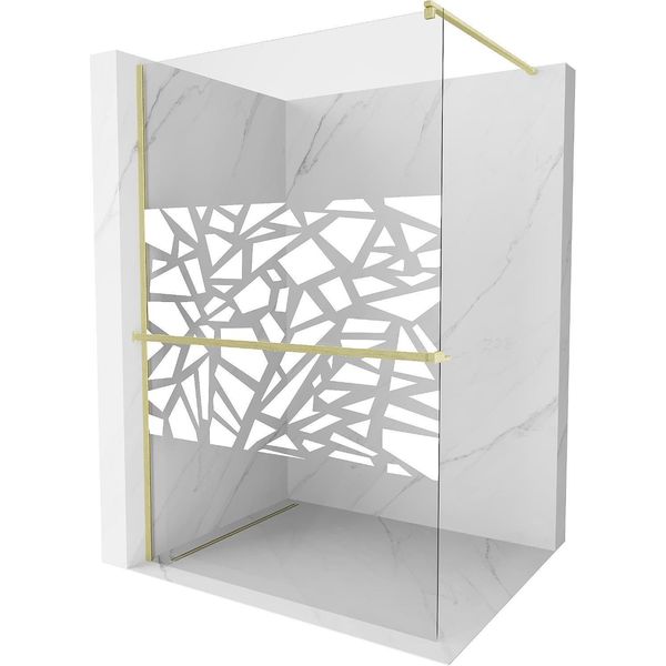 Mexen Kioto+ Parete Doccia Con Mensola Walk-In 140 X 200 Cm, Motivo Bianco, Oro Spazzolato - 800-140-121-55-85-image