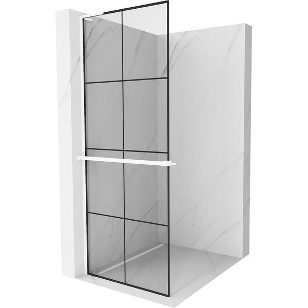 Mexen Kioto+ L Parete Doccia Con Mensola Walk-In 80 X 200 Cm, Griglia Nera, Bianca - 800-080-123-20-77-image
