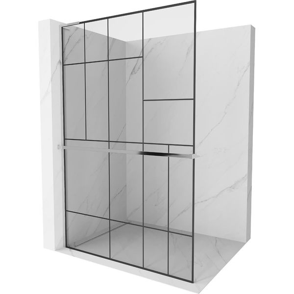 Mexen Kioto+ L Parete Doccia Con Mensola Walk-In 110 X 200 Cm, Motivo Nero, Cromo - 800-110-123-01-78-image