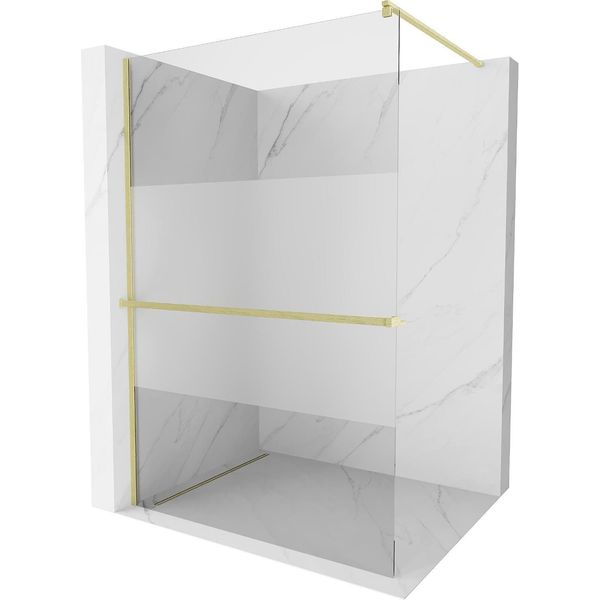 Mexen Kioto+ Parete Doccia Con Mensola Walk-In 120 X 200 Cm, Trasparente/Brina, Oro Spazzolato - 800-120-121-55-35-image