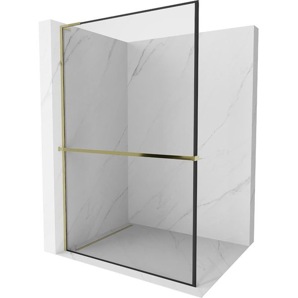 Mexen Kioto+ L Parete Doccia Con Mensola Walk-In 110 X 200 Cm, Cornice Nera, Oro - 800-110-123-50-70-image