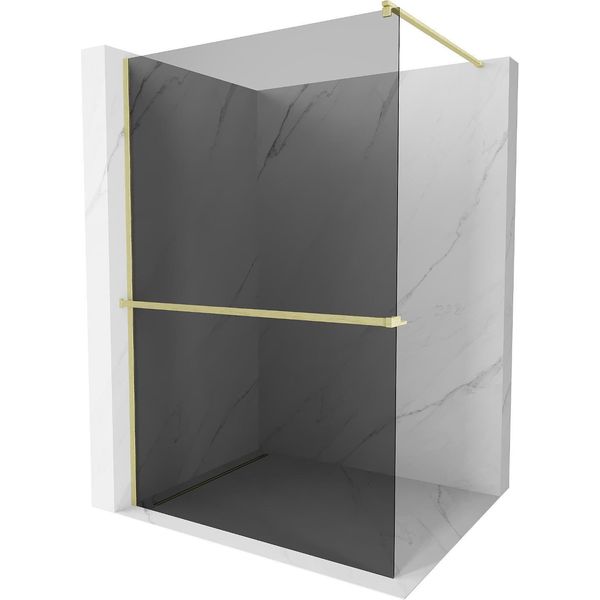 Mexen Kioto+ Parete Doccia Con Mensola Walk-In 110 X 200 Cm, Grafite, Oro Spazzolato - 800-110-121-55-40-image